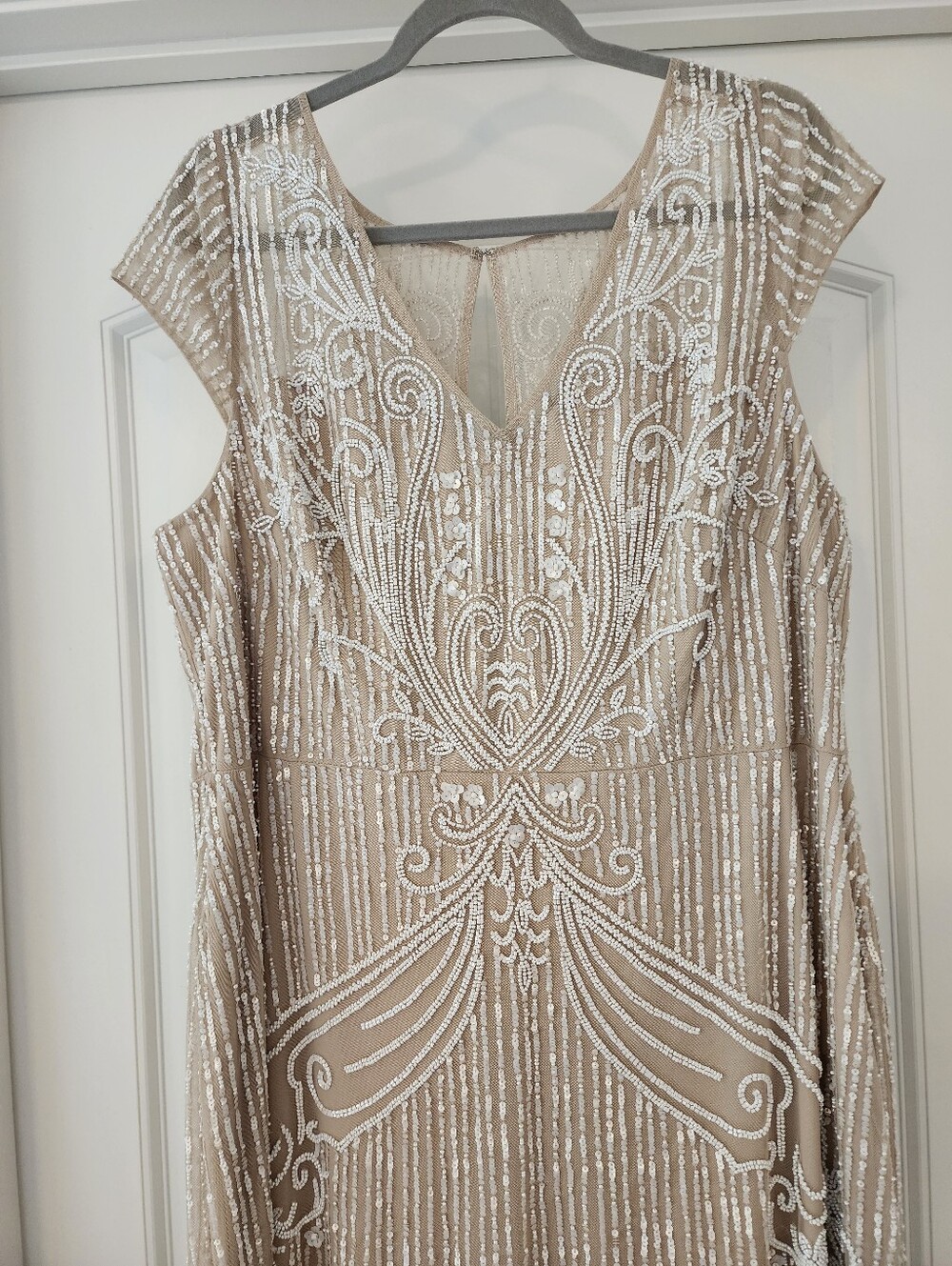 BHLDN Beaded Ivory-Taupe Sequin Pearl Embellished Evening Dress 22W NWOT Prom